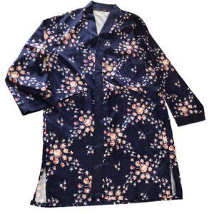 MORGAN LANE x FabFitFun Beautiful Silky Dark Blue Bath Robe Spa Robe Floral S/M